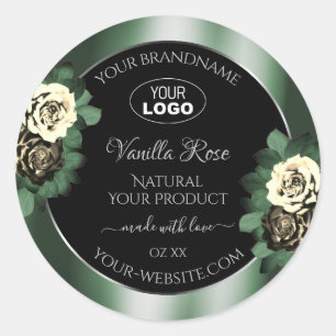 Dark Green Black Product Labels Leafy Roses Logo