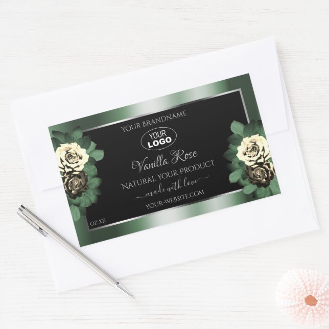 Dark Green Black Product Labels Leafy Roses Logo (Envelope)