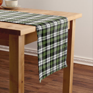 Dark Green Black White Buffalo Check Plaid Pattern Medium Table Runner