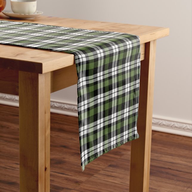 Dark Green Black White Buffalo Check Plaid Pattern Medium Table Runner (In Situ)