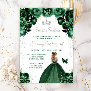 Dark Green Blonde Hair Princess Sweet Sixteen Invitation