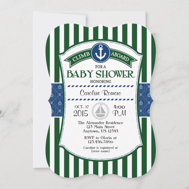 Dark Green Blue Nautical Baby Shower Invitation (Front)