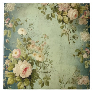 Dark Green Blush Rose  Ceramic Tile