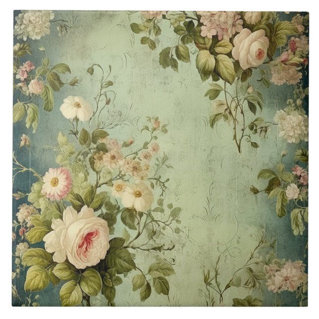 Dark Green Blush Rose  Ceramic Tile (Front)