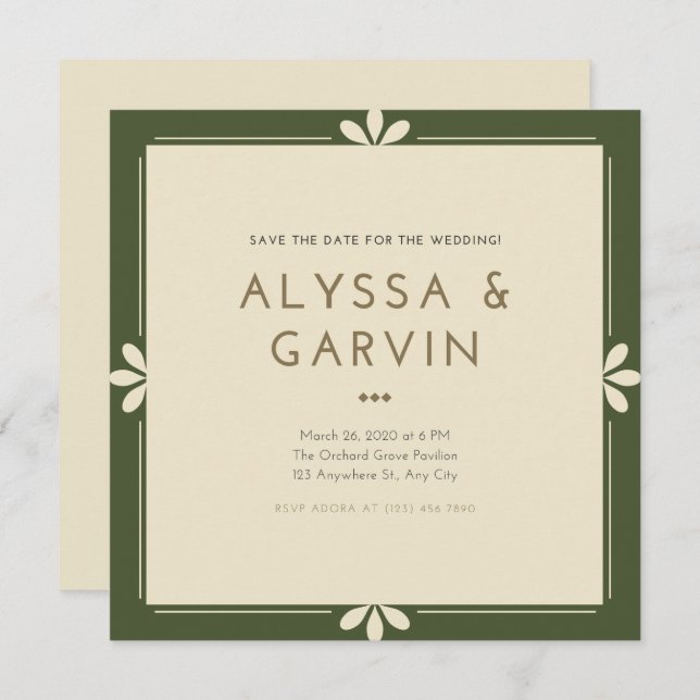 Dark Green Border Save The Date Invitation (Front/Back)