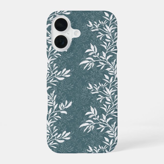 Dark Green Botanical Leaf Vine Phone Art iPhone 16 Case (Back)