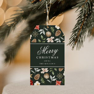 Dark Green Botanical Personalised Christmas Gift Tags