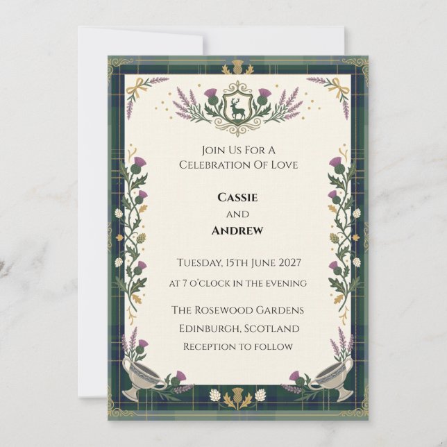 Dark Green Botanical Wedding Invitation (Front)