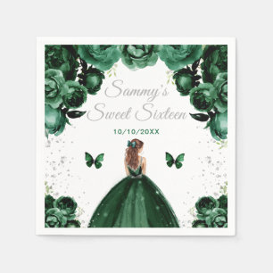 Dark Green Brown Hair Princess Sweet Sixteen Napkin