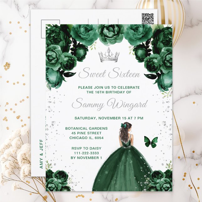 Dark Green Brunette Hair Princess Sweet Sixteen Postcard (Creator Uploaded)