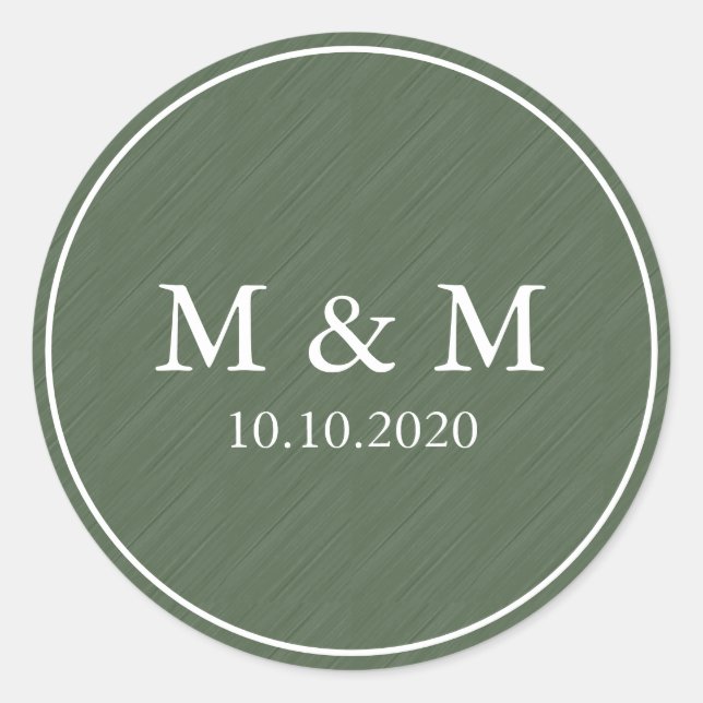 Dark Green Brushed  Wedding Classic Monogram Round Sticker (Front)