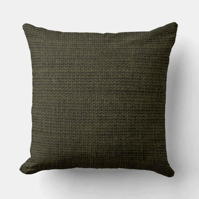 Dark Green Burlap Linen Rustic Jute Cushion (Front)