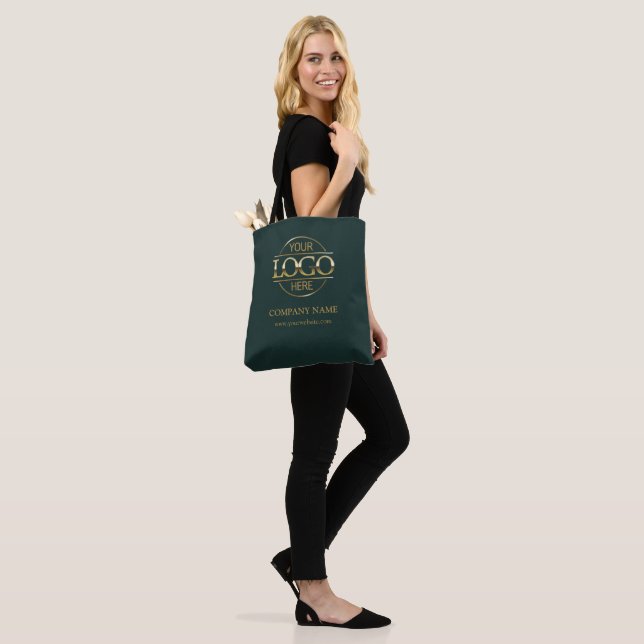 Dark Green Business Company Logo Promotional Gift Tote Bag (On Model)