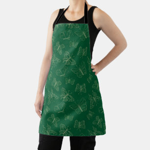 Dark Green Butterfly Print, Nature Inspired Apron