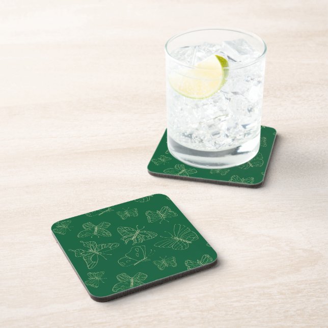 Dark Green Butterfly Print, Nature Inspired Coaster (Right Side)