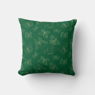 Dark Green Butterfly Print, Nature Inspired Cushion