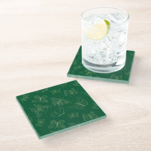 Dark Green Butterfly Print, Nature Inspired Glass Coaster