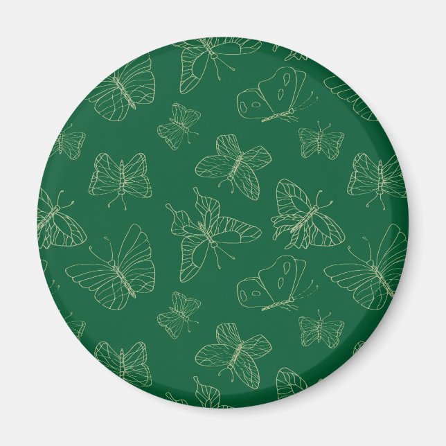 Dark Green Butterfly Print, Nature Inspired Magnet (Front)