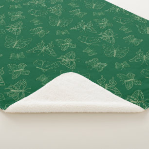 Dark Green Butterfly Print, Nature Inspired Sherpa Blanket