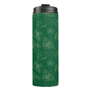 Dark Green Butterfly Print, Nature Inspired Thermal Tumbler