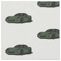 Dark Green C6 Corvette Hand Drawn Sketch Fabric
