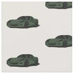 Dark Green C6 Corvette Hand Drawn Sketch Fabric