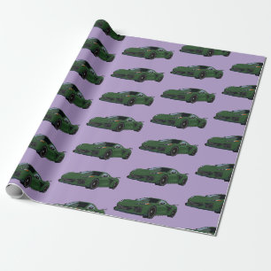 Dark Green C8 Corvette Sports Car Hand Drawn Wrapping Paper