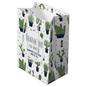 Dark Green Cactus Desert Pattern Birthday Favour Medium Gift Bag