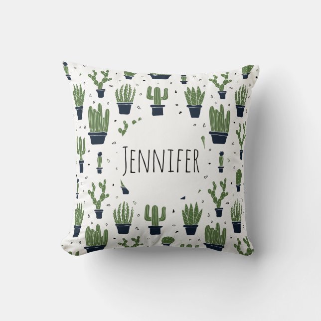 Dark Green Cactus Desert Pattern Cushion (Front)