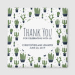 Dark Green Cactus Pattern Rustic Wedding Magnet<br><div class="desc">Wedding magnet with a rustic western flavour. Designed with a bunch of cute green cactuses in a repeating pattern. Specifically,  green coloured prickly cactus,  in all kinds of shapes and sizes,  each sitting in its own dark blue flower pot. Little decorative triangles in between them. Whimsical fun illustration.</div>