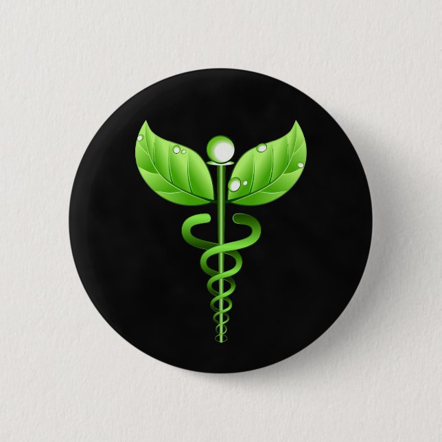 Dark Green Caduceus Alternative Medicine Medical 6 Cm Round Badge (Front)