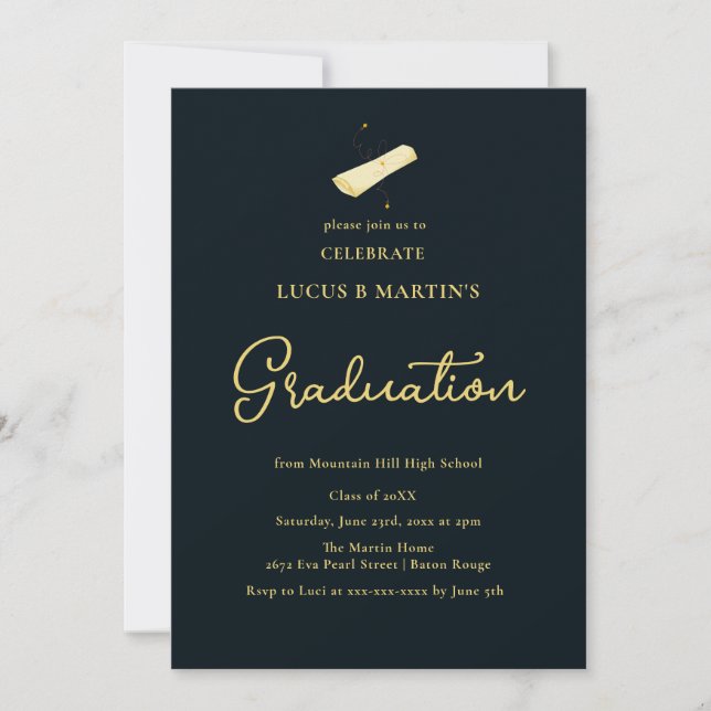 Dark Green Calligraphy Elegant Photo Graduation  Invitation (Front)
