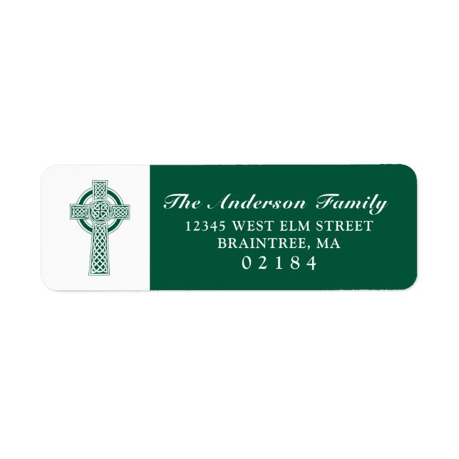 Dark Green Celtic Cross with Return Address Label (Front)