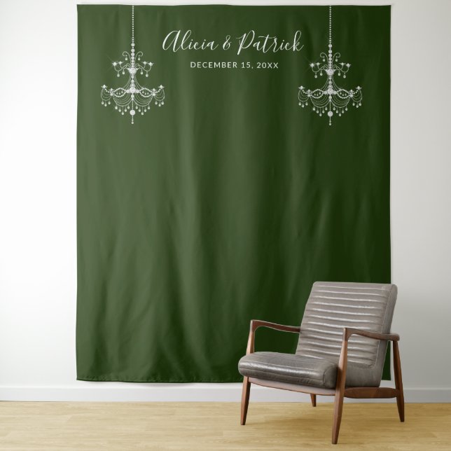 Dark green Chandeliers Wedding Photo Backdrop Tapestry (In Situ)
