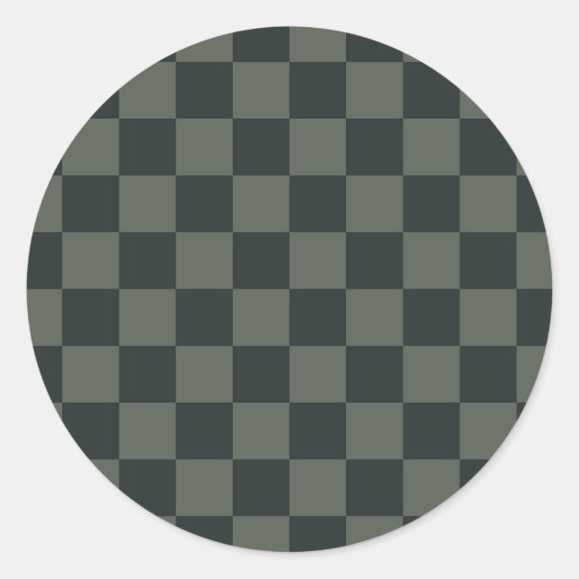 Dark Green Chequerboard Classic Round Sticker (Front)