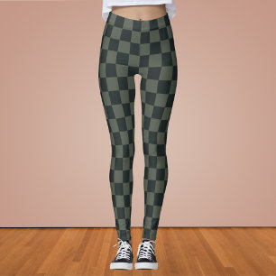Dark Green Chequerboard Leggings