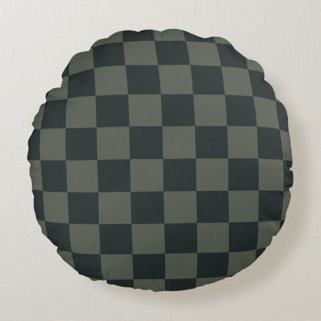Dark Green Chequerboard Round Cushion (Front)
