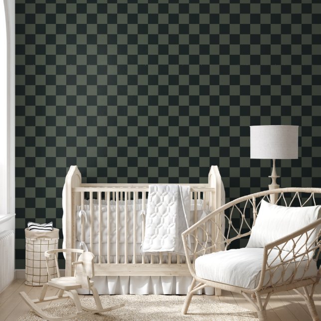 Dark Green Chequerboard Wallpaper (Kids)