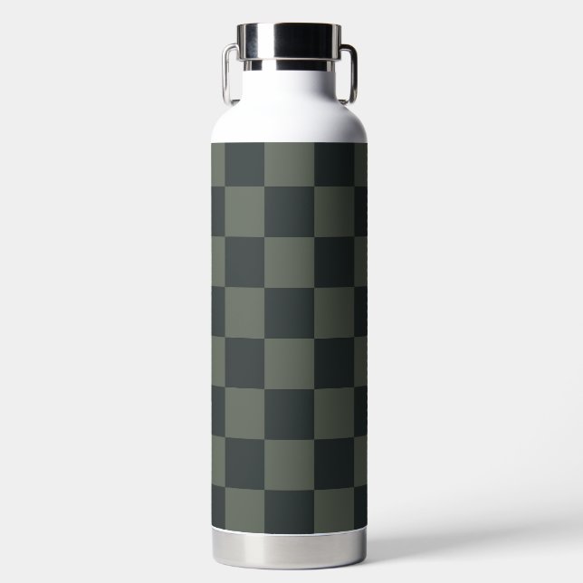 Dark Green Chequerboard Water Bottle (Front)