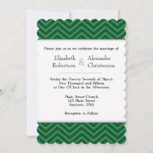Dark Green Chevron Wedding Invitation