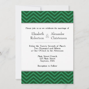 Dark Green Chevron Wedding Invitation