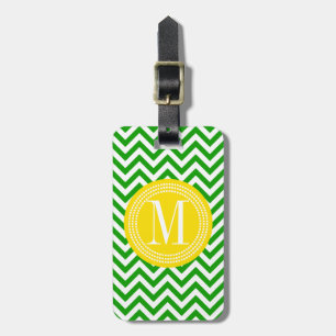 Dark Green Chevron Zigzag Personalised Monogram Luggage Tag
