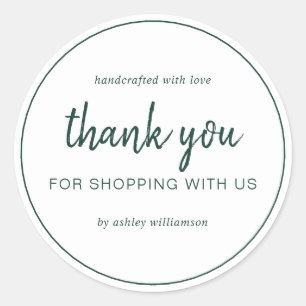 Dark Green Chic Script Thank You For Shopping Classic Round Sticker