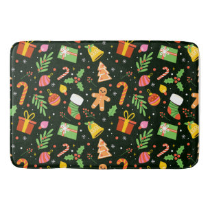 Dark Green Christmas Abstract Pattern Bath Mat