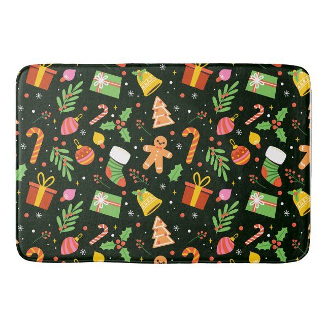Dark Green Christmas Abstract Pattern Bath Mat (Front)