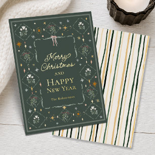 Dark Green Christmas Card with Real Gold Foil 