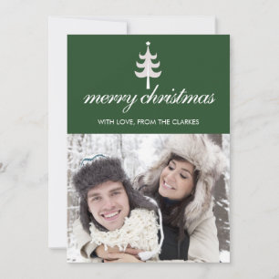 Dark Green Christmas Photo Flat Cards with Tree