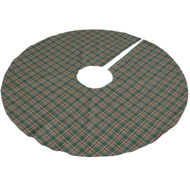 Dark Green Christmas Plaid Pattern Brushed Polyester Tree Skirt (Angled)