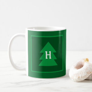 Dark Green Christmas Tree Custom Initial Elegant Coffee Mug