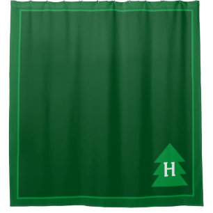 Dark Green Christmas Tree Custom Initial Elegant Shower Curtain